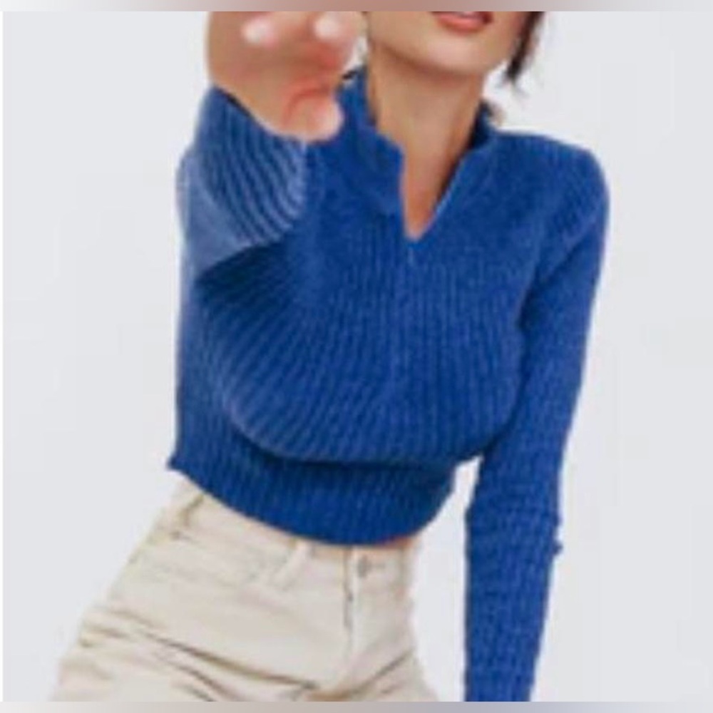VRG GRL Chelsea Mornings Zip Front Top | Color: Cobalt | Size: M